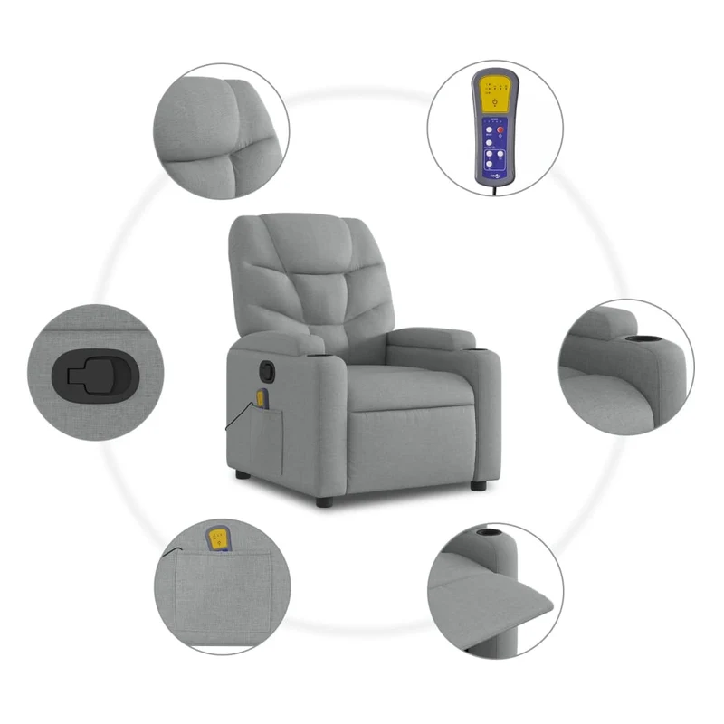 Fauteuil de relaxation TV fonction massage inclinable levage électrique en tissu gris clair DEC026919