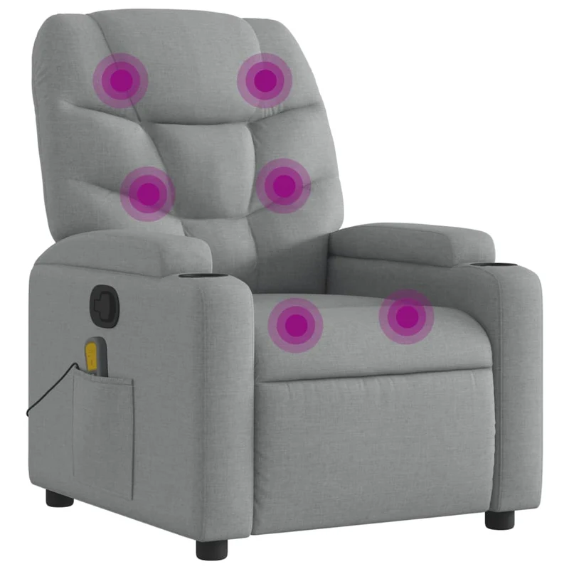 Fauteuil de relaxation TV fonction massage inclinable 6 points de massage en tissu gris clair DEC026914