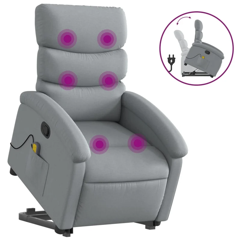 Fauteuil de relaxation TV fonction massage inclinable 6 points de massage en tissu gris clair DEC026910