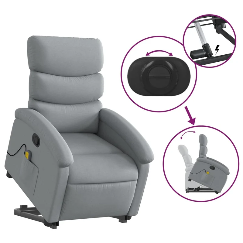 Fauteuil de relaxation TV fonction massage inclinable 6 points de massage en tissu gris clair DEC026910