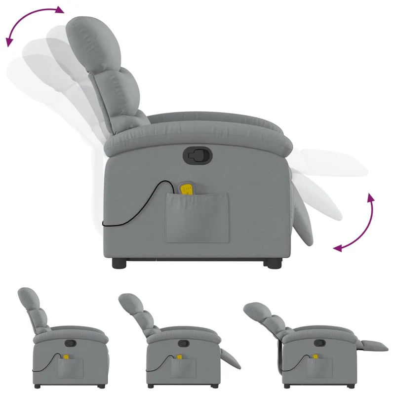 Fauteuil de relaxation TV fonction massage inclinable 6 points de massage en tissu gris clair DEC026910