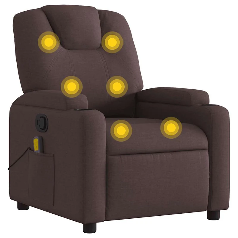 Fauteuil de relaxation TV fonction massage inclinable 6 points de massage en tissu marron foncé DEC026992