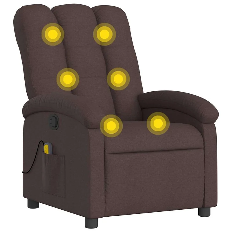 Fauteuil de relaxation TV fonction massage inclinable 6 points de massage en tissu marron foncé DEC026985