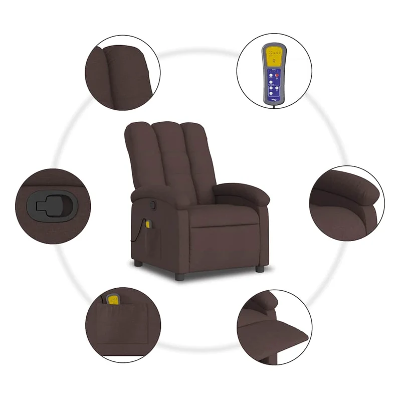 Fauteuil de relaxation TV fonction massage inclinable 6 points de massage en tissu marron foncé DEC026985