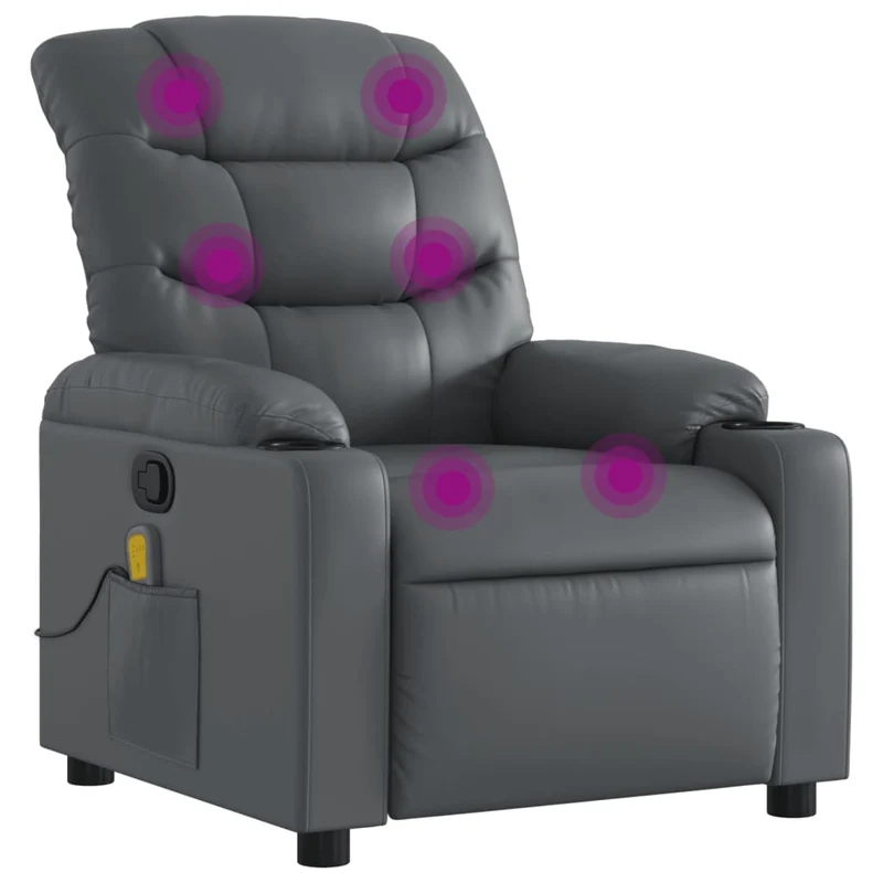 Fauteuil de relaxation TV fonction massage inclinable 6 points de massage en PVC gris DEC026979