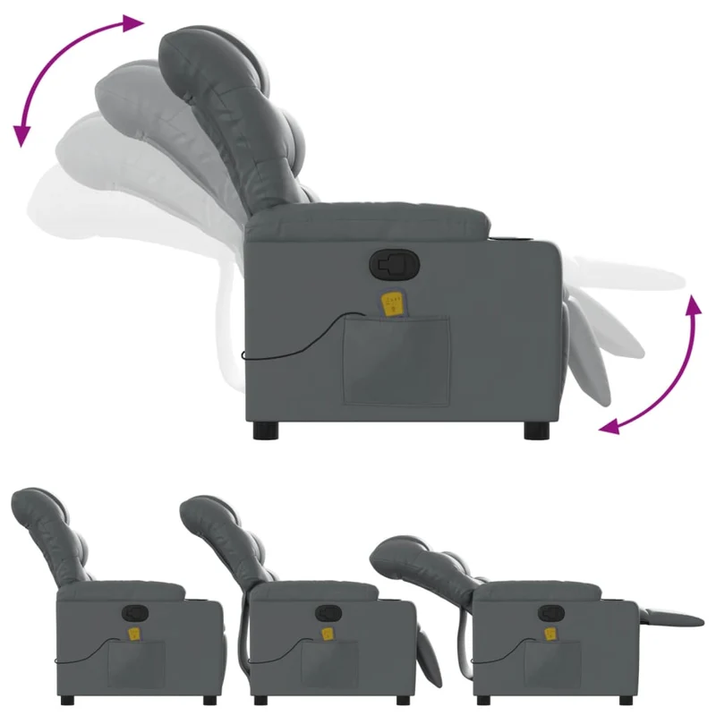 Fauteuil de relaxation TV fonction massage inclinable 6 points de massage en PVC gris DEC026979