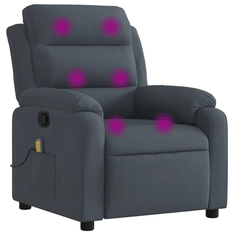 Fauteuil de relaxation TV fonction massage inclinable 6 points de massage en velours gris foncé DEC026967