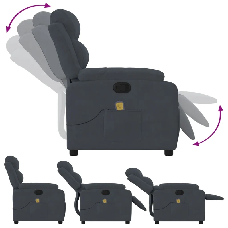Fauteuil de relaxation TV fonction massage inclinable 6 points de massage en velours gris foncé DEC026967
