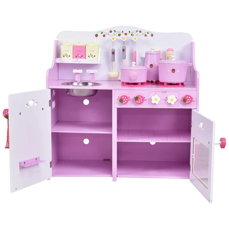 Cuisine pour enfant en bois cuisine de jouets cuisine de jeux cuisine éducatif jeux de rôle rose et blanc 20_0000522