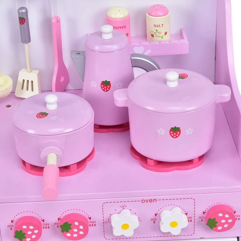 Cuisine pour enfant en bois cuisine de jouets cuisine de jeux cuisine éducatif jeux de rôle rose et blanc 20_0000522