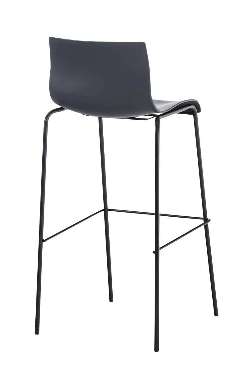 Tabouret de bar avec repose-pieds dossier incurvé en plastique gris et 4 pieds en métal noir 10_0004930