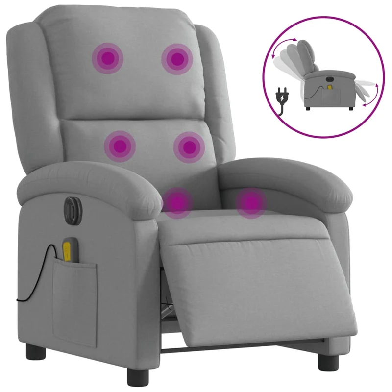 Fauteuil de relaxation TV fonction massage inclinable électrique 6 points de massage en tissu gris clair DEC027169