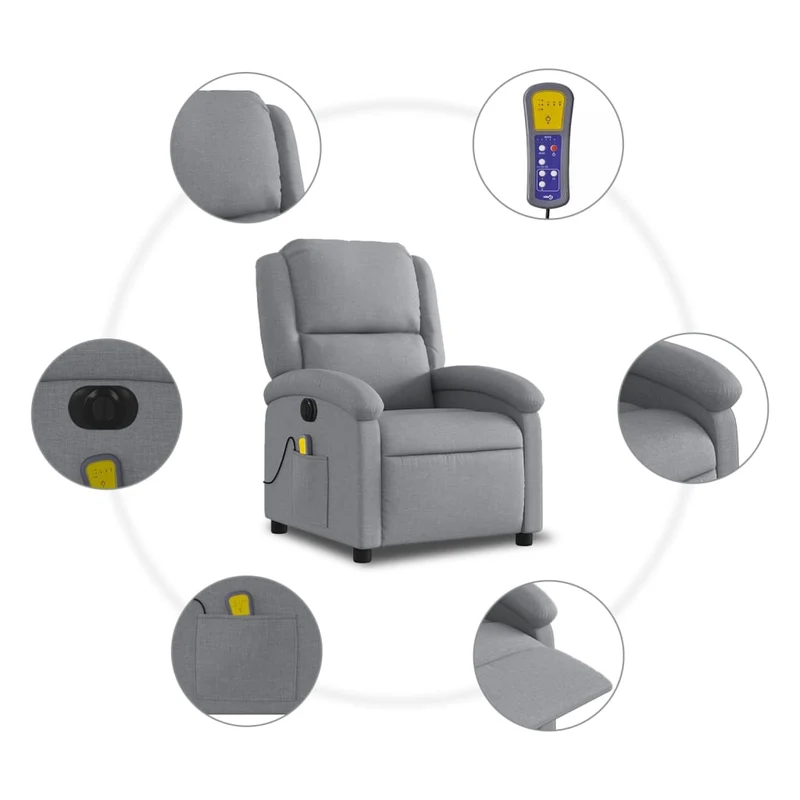 Fauteuil de relaxation TV fonction massage inclinable électrique 6 points de massage en tissu gris clair DEC027169