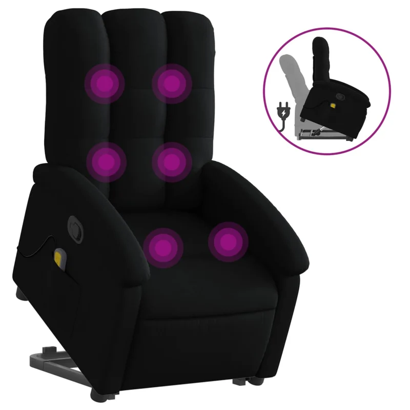 Fauteuil de relaxation TV fonction massage inclinable très confortable en tissu noir DEC027068