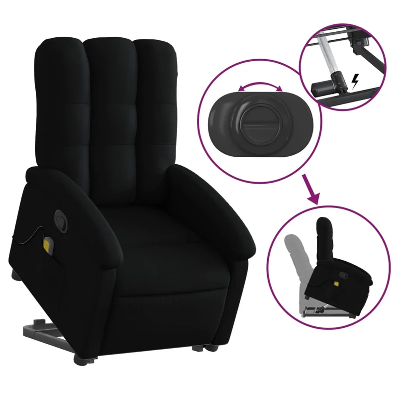 Fauteuil de relaxation TV fonction massage inclinable très confortable en tissu noir DEC027068