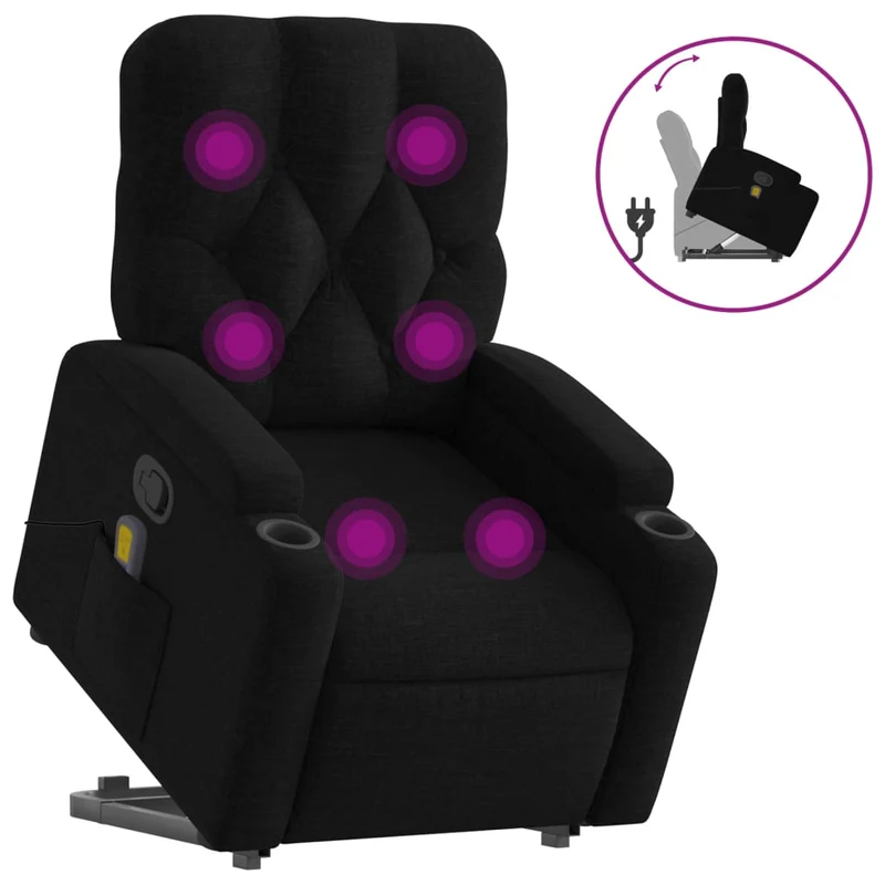Fauteuil de relaxation TV fonction massage inclinable massage par vibrations par 6 points en tissu noir DEC027067