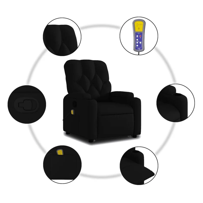 Fauteuil de relaxation TV fonction massage inclinable massage par vibrations par 6 points en tissu noir DEC027067