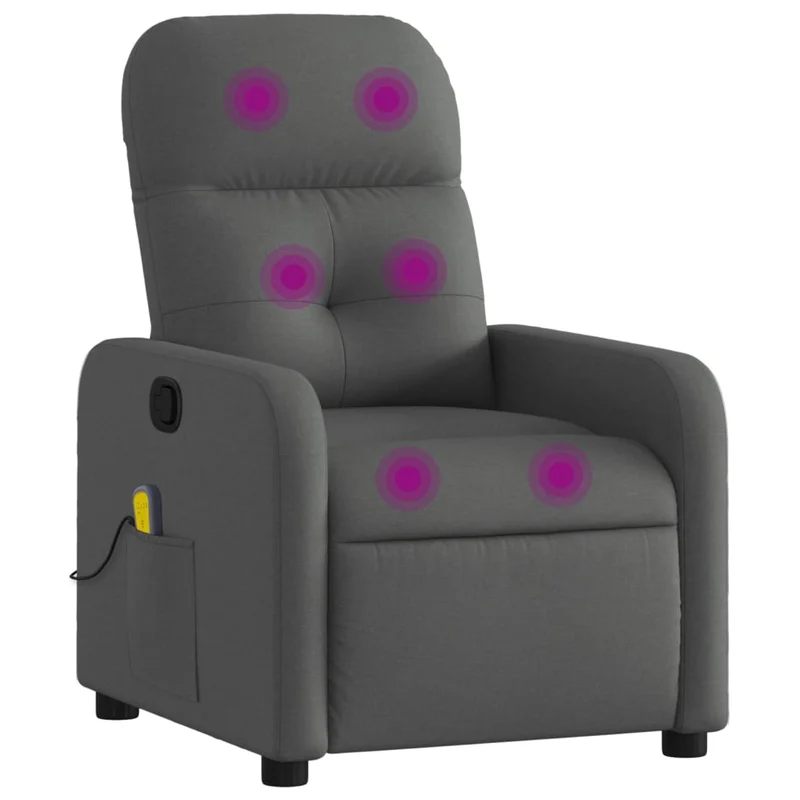 Fauteuil de relaxation TV fonction massage inclinable 6 points de massage en tissu gris foncé tissu DEC026963