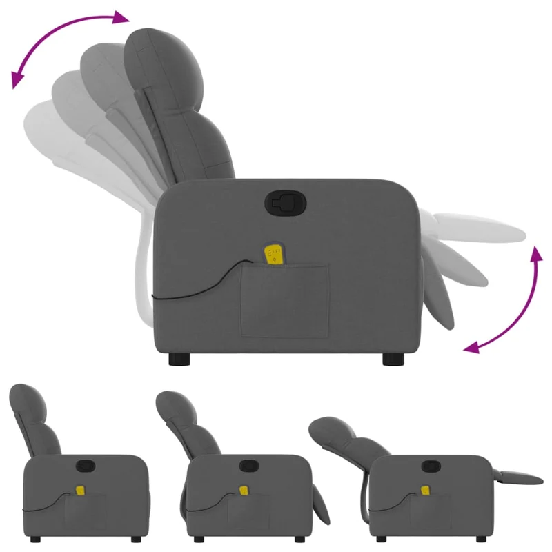 Fauteuil de relaxation TV fonction massage inclinable 6 points de massage en tissu gris foncé tissu DEC026963