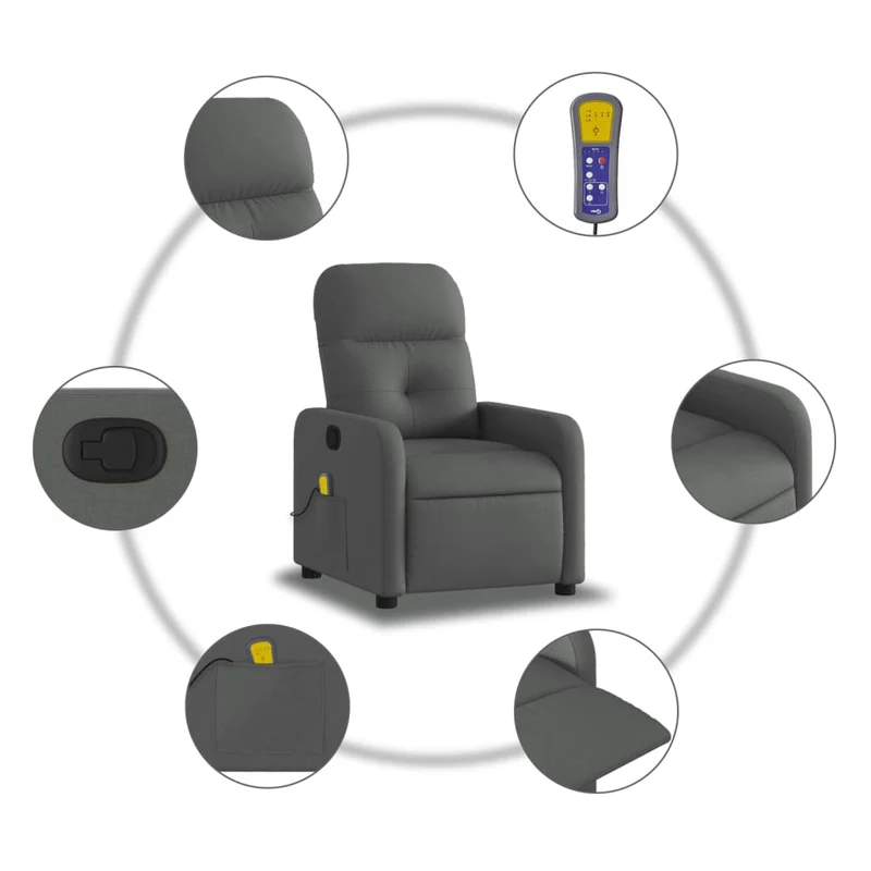 Fauteuil de relaxation TV fonction massage inclinable 6 points de massage en tissu gris foncé tissu DEC026963