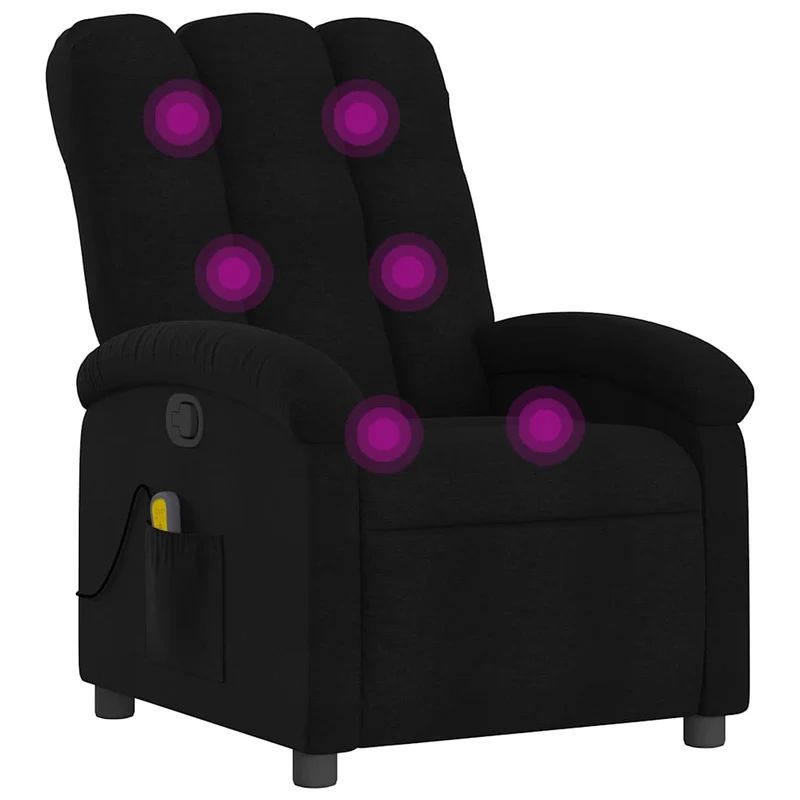 Fauteuil de relaxation TV fonction massage inclinable 6 points de massage en tissu noir DEC027065