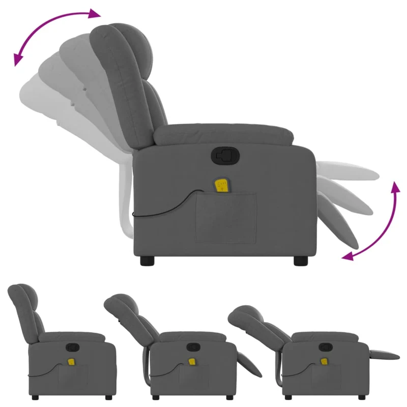 Fauteuil de relaxation TV fonction massage inclinable 6 points de massage en tissu gris foncé tissu DEC026961