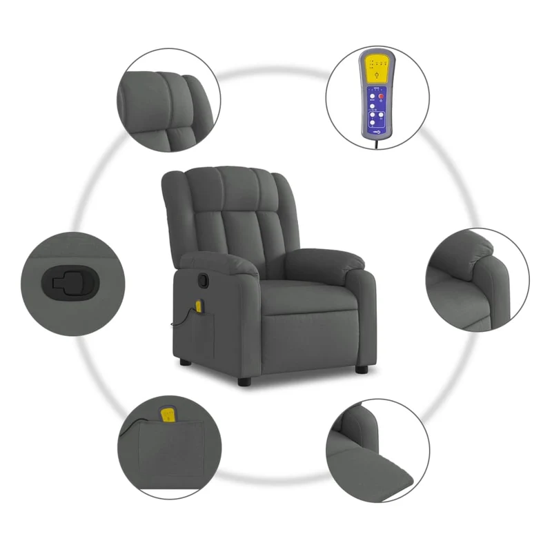 Fauteuil de relaxation TV fonction massage inclinable 6 points de massage en tissu gris foncé tissu DEC026961
