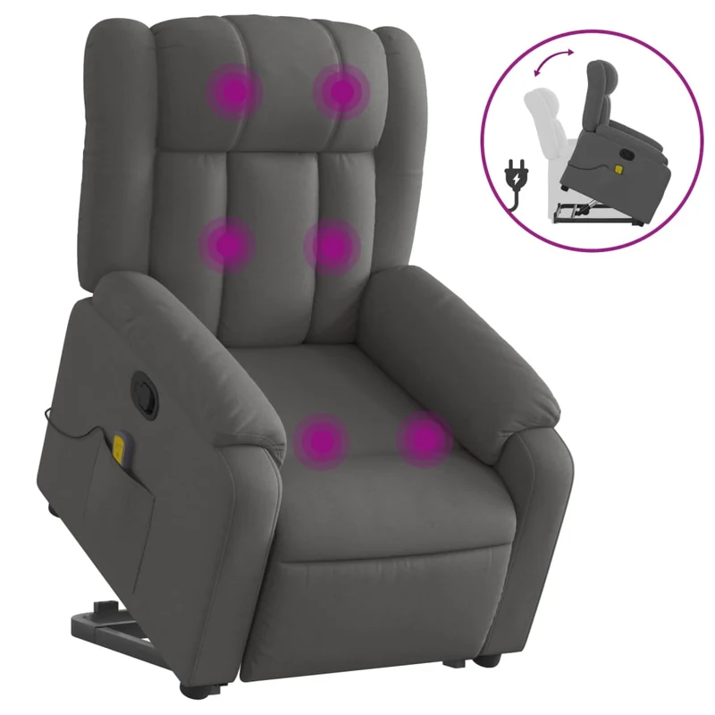 Fauteuil de relaxation TV fonction massage inclinable 6 points de massage en tissu gris foncé tissu DEC026962