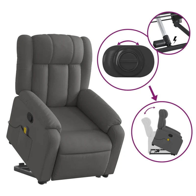 Fauteuil de relaxation TV fonction massage inclinable 6 points de massage en tissu gris foncé tissu DEC026962