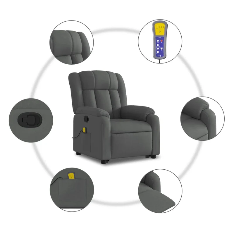 Fauteuil de relaxation TV fonction massage inclinable 6 points de massage en tissu gris foncé tissu DEC026962