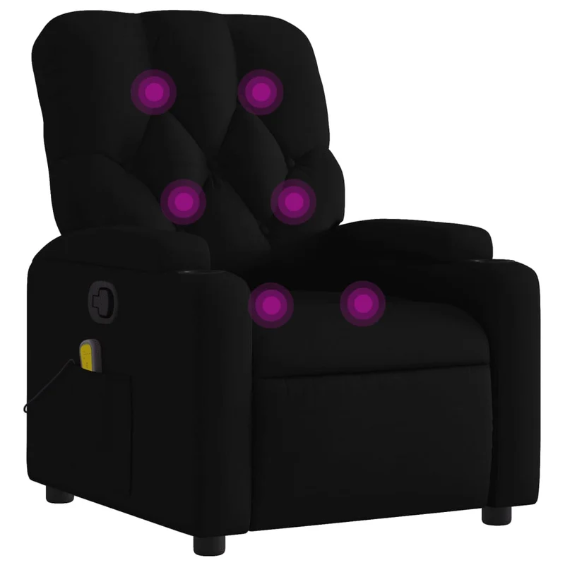 Fauteuil de relaxation TV fonction massage inclinable massage par vibrations par 6 points en tissu noir DEC027061