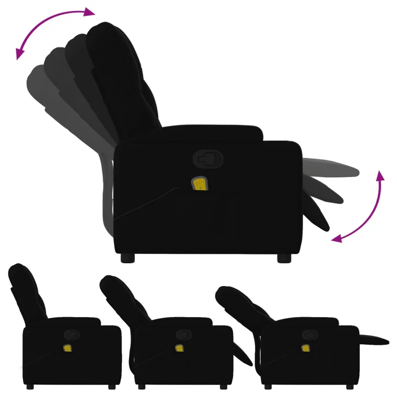Fauteuil de relaxation TV fonction massage inclinable massage par vibrations par 6 points en tissu noir DEC027061