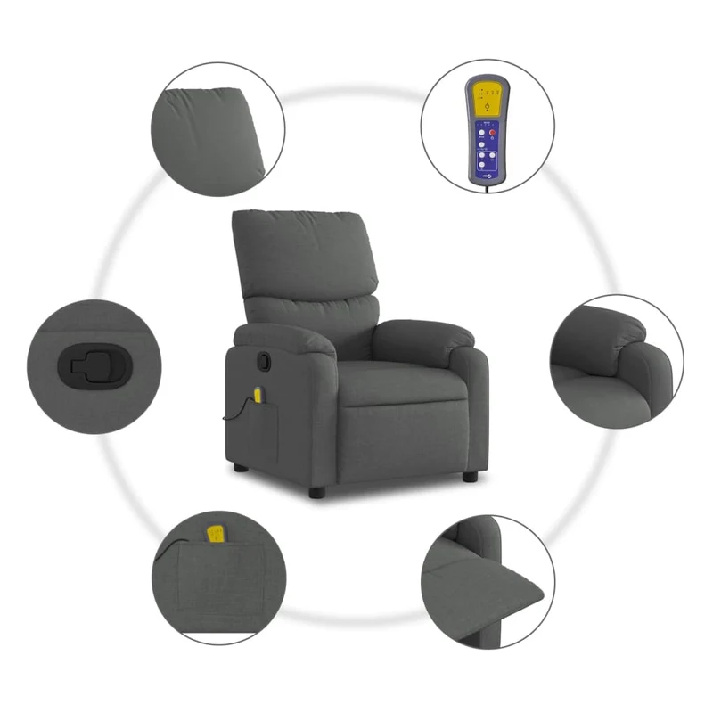 Fauteuil de relaxation TV fonction massage inclinable massage par vibrations par 6 points en tissu gris foncé DEC026955
