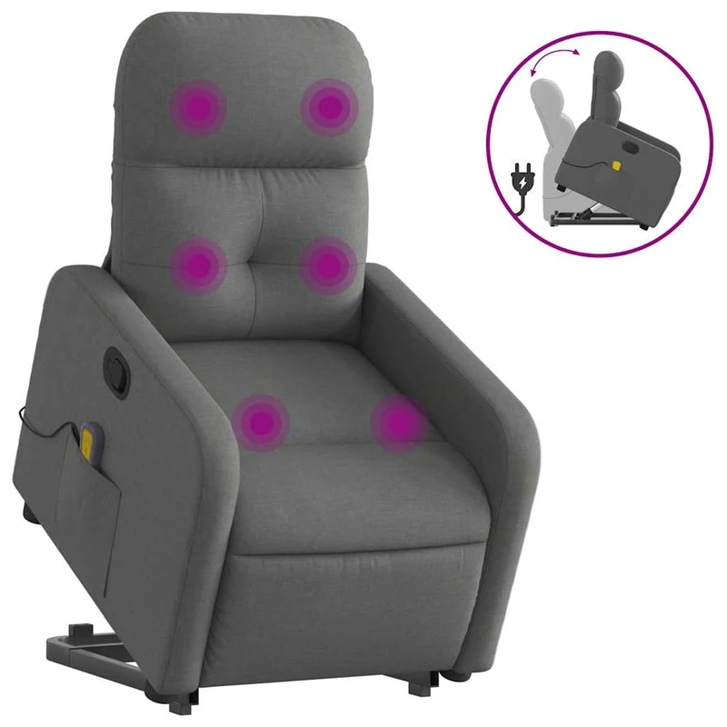 Fauteuil de relaxation TV fonction massage inclinable 6 points de massage en tissu gris foncé DEC026953