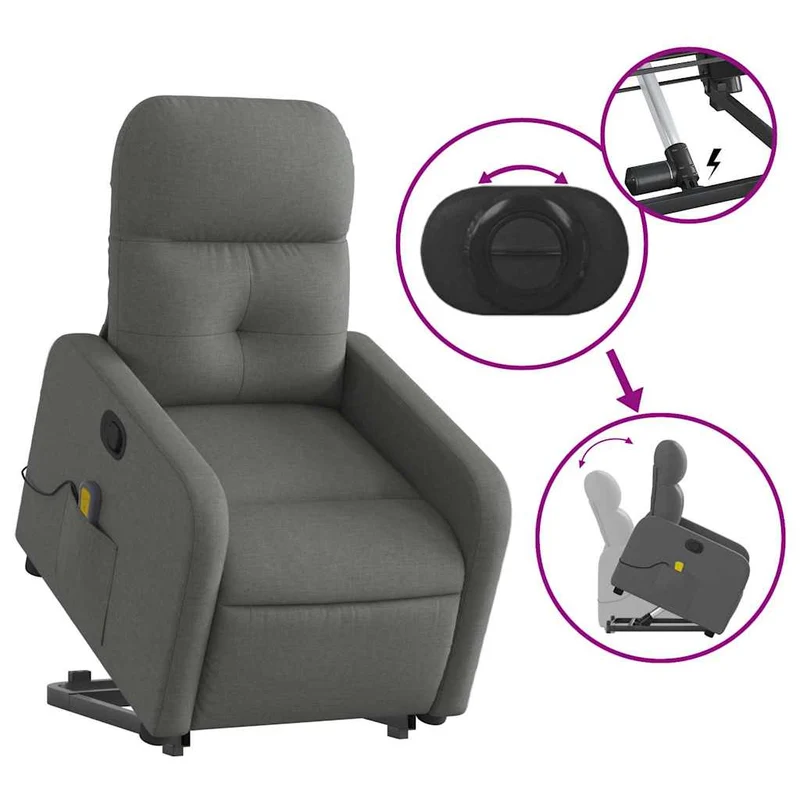 Fauteuil de relaxation TV fonction massage inclinable 6 points de massage en tissu gris foncé DEC026953