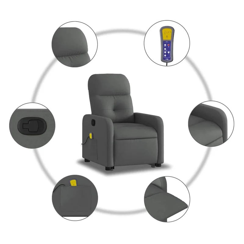 Fauteuil de relaxation TV fonction massage inclinable 6 points de massage en tissu gris foncé DEC026953