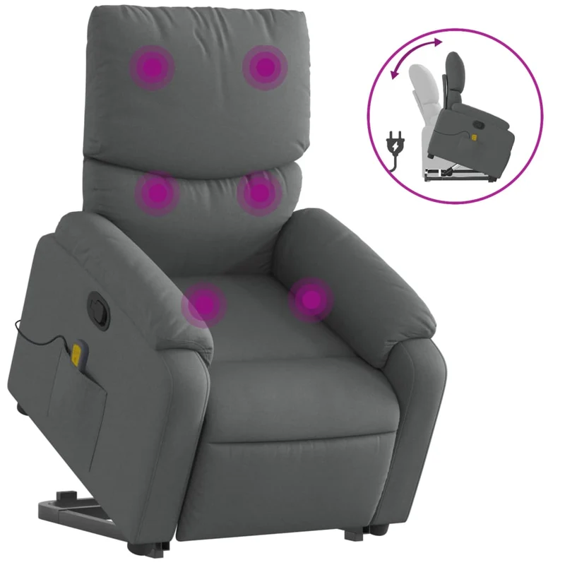 Fauteuil de relaxation TV fonction massage inclinable massage par vibrations par 6 points en tissu gris foncé tissu DEC026952