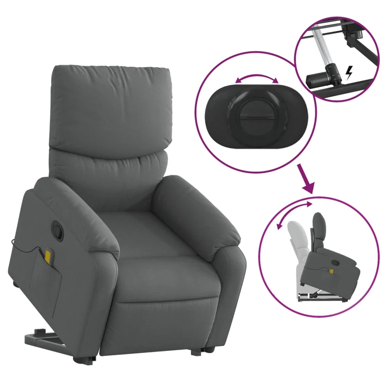 Fauteuil de relaxation TV fonction massage inclinable massage par vibrations par 6 points en tissu gris foncé tissu DEC026952