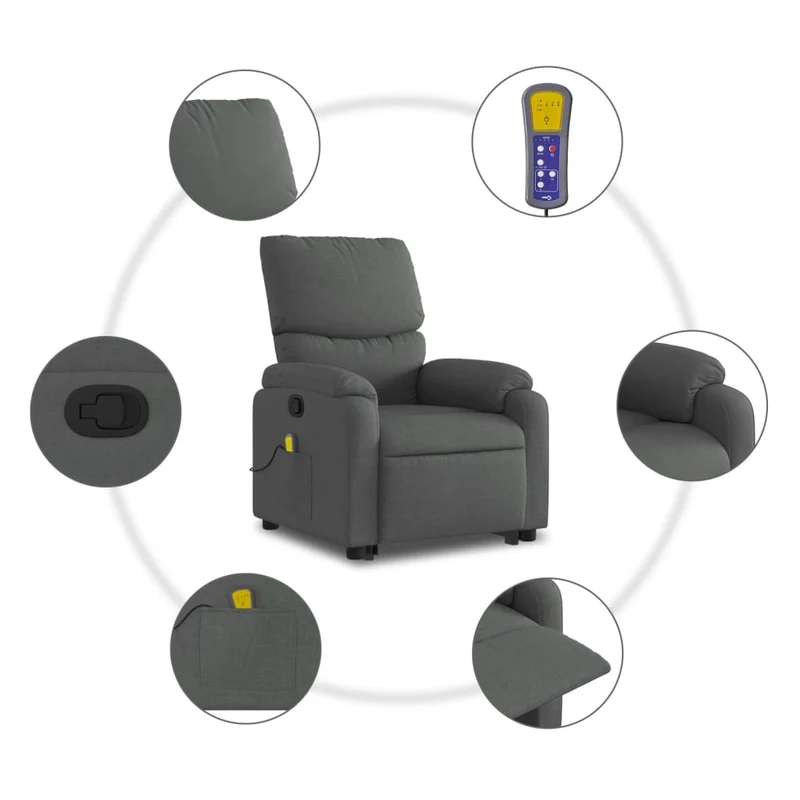 Fauteuil de relaxation TV fonction massage inclinable massage par vibrations par 6 points en tissu gris foncé tissu DEC026952