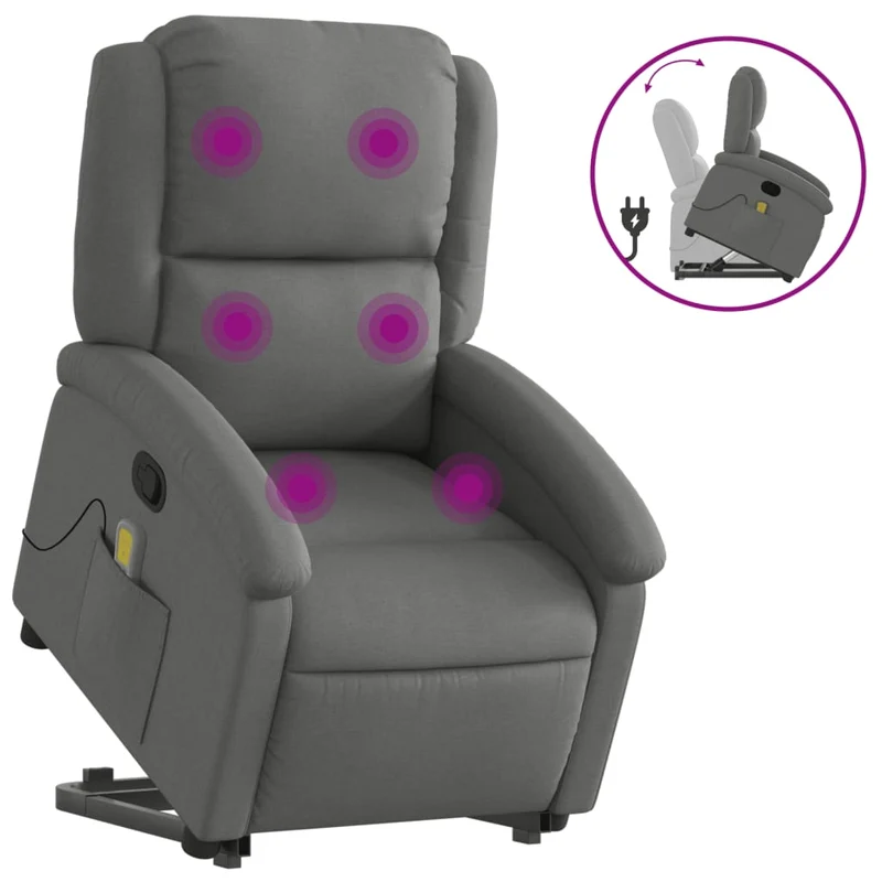 Fauteuil de relaxation TV fonction massage inclinable 6 points de massage en tissu gris foncé DEC026946