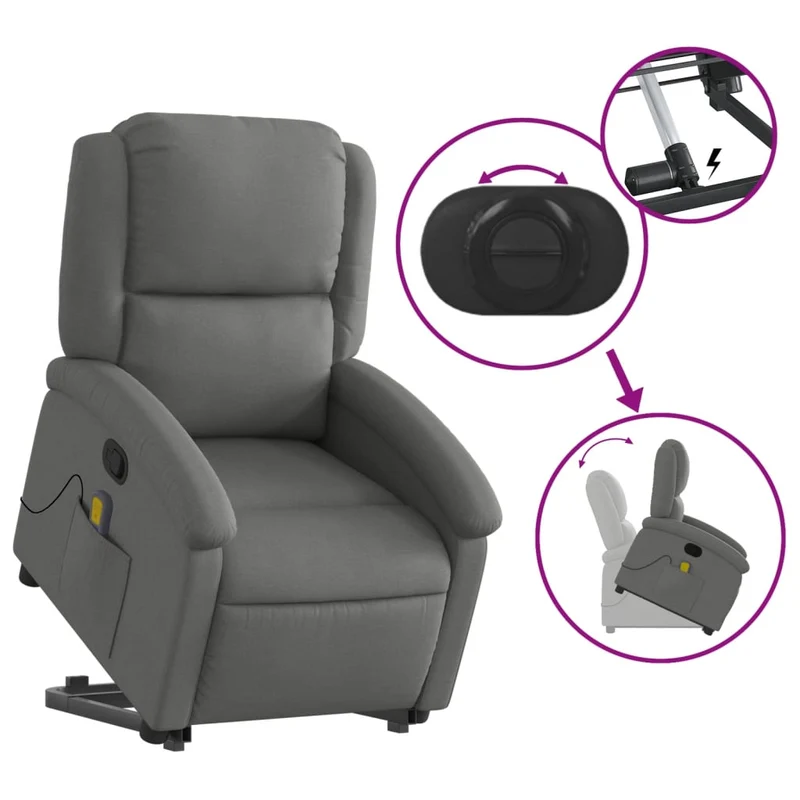 Fauteuil de relaxation TV fonction massage inclinable 6 points de massage en tissu gris foncé DEC026946