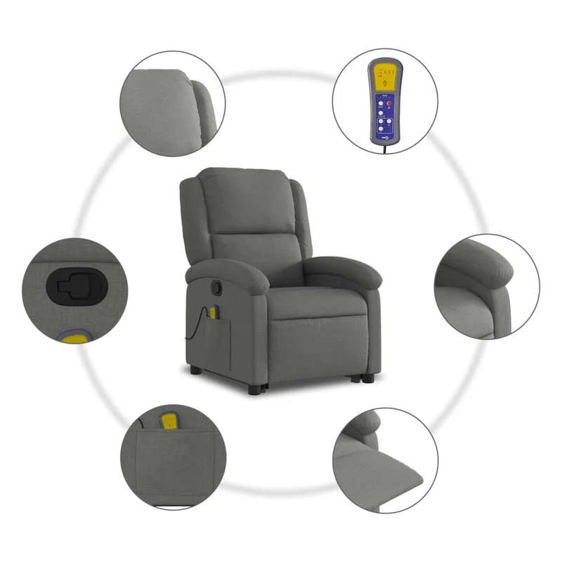 Fauteuil de relaxation TV fonction massage inclinable 6 points de massage en tissu gris foncé DEC026946