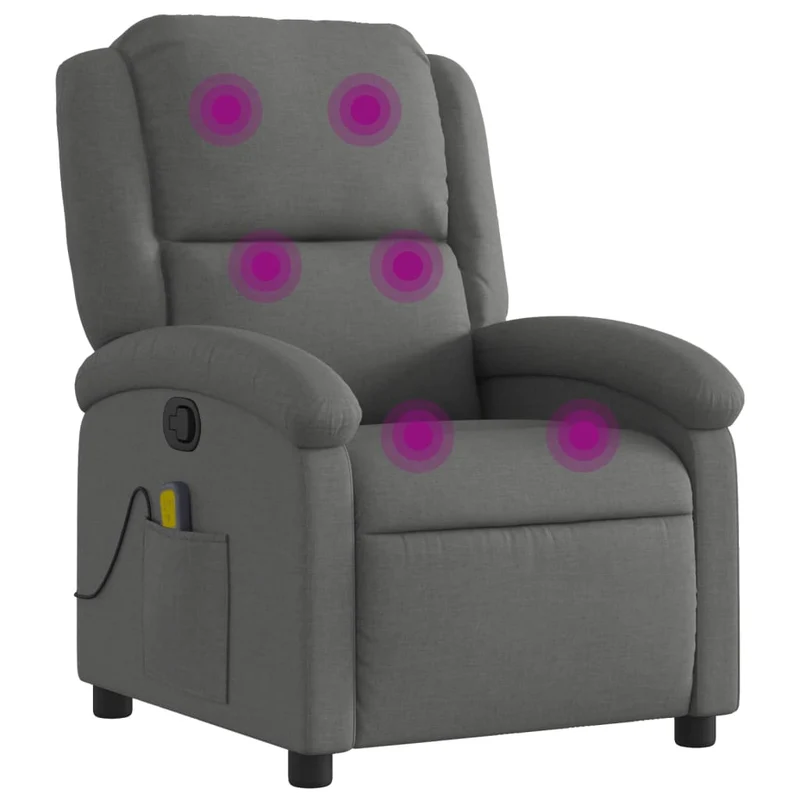 Fauteuil de relaxation TV fonction massage inclinable 6 points de massage en tissu gris foncé tissu DEC026942