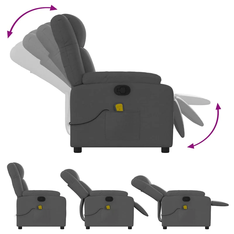 Fauteuil de relaxation TV fonction massage inclinable massage par vibrations par 6 points en tissu gris foncé tissu DEC026936
