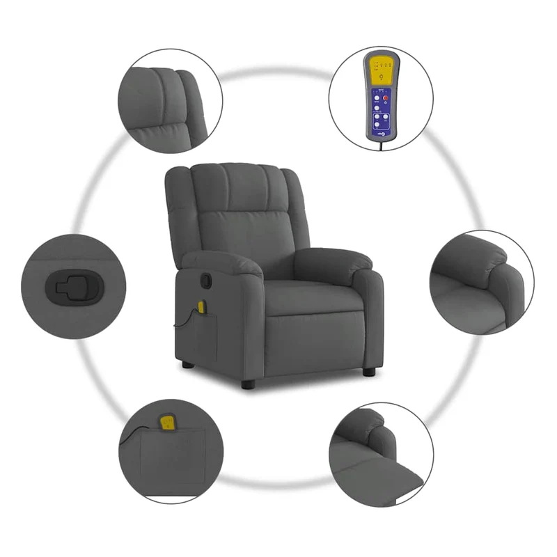 Fauteuil de relaxation TV fonction massage inclinable massage par vibrations par 6 points en tissu gris foncé tissu DEC026936