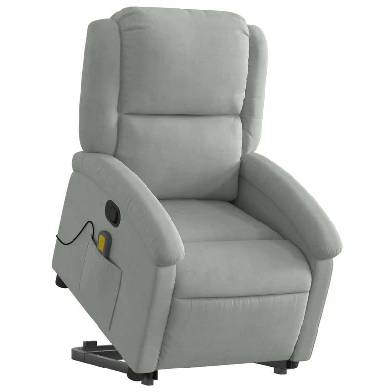 Fauteuil de relaxation TV fonction massage inclinable en tissu gris clair velours DEC026934