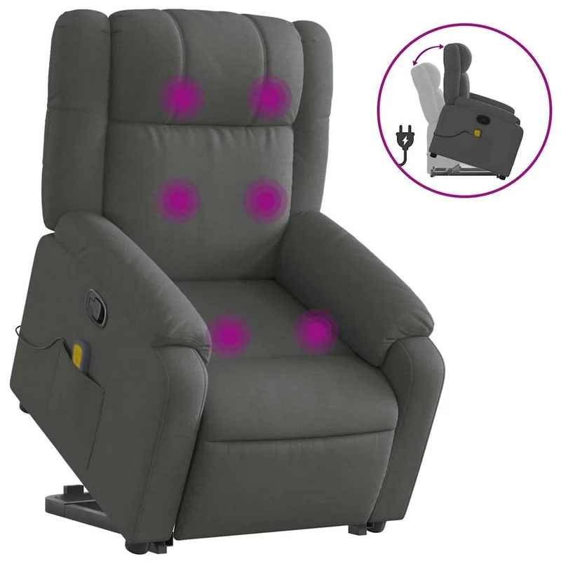 Fauteuil de relaxation TV fonction massage inclinable massage par vibrations par 6 points en tissu gris foncé DEC026937