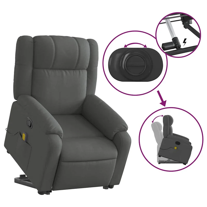 Fauteuil de relaxation TV fonction massage inclinable massage par vibrations par 6 points en tissu gris foncé DEC026937