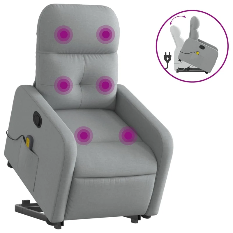 Fauteuil de relaxation TV fonction massage inclinable 6 points de massage en tissu gris clair tissu DEC026929