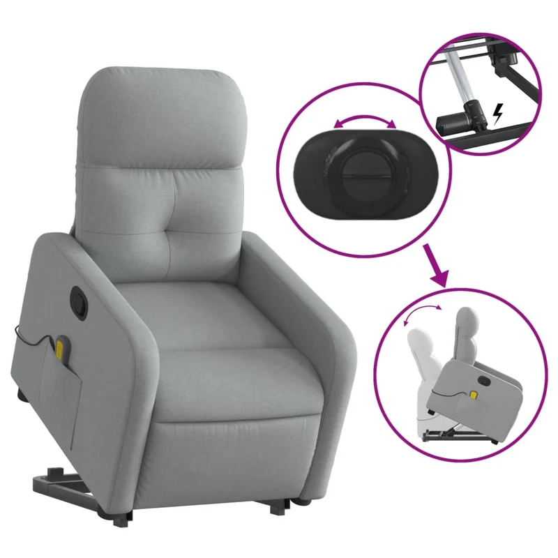 Fauteuil de relaxation TV fonction massage inclinable 6 points de massage en tissu gris clair tissu DEC026929